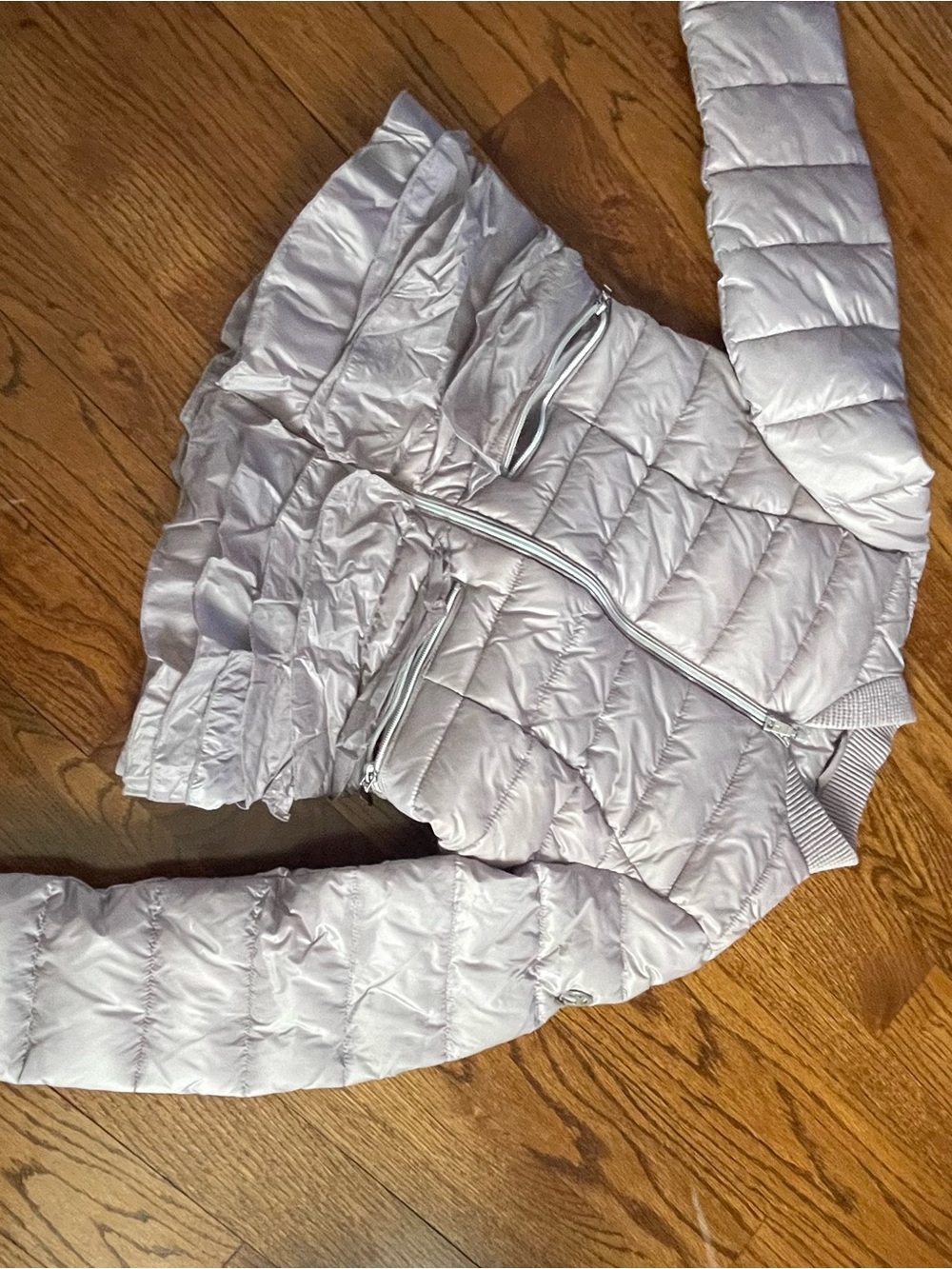Tahari Silver Quilted Cropped Puffer Jacket